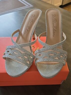 De Blossom Collection Silver Glitter Evening Sandals